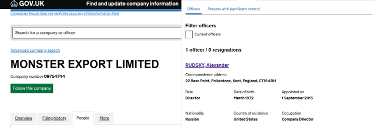 A collage of two screenshots from the UK company search website.