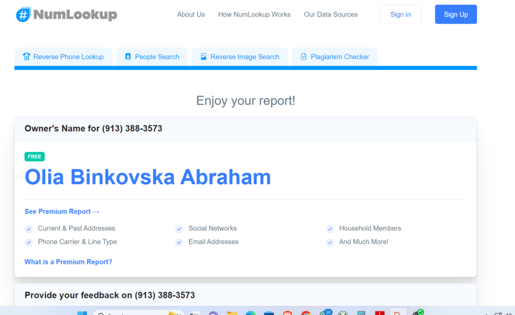 Screenshot from NumLookup reverse phone lookup on the phone number found on Qa Autos